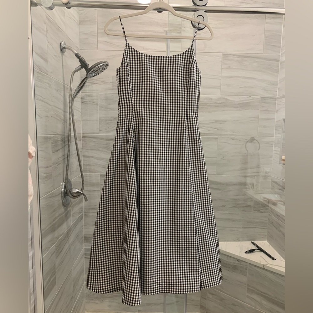 Ralph Lauren 100% silk black & white checkered midi/tea length sundress